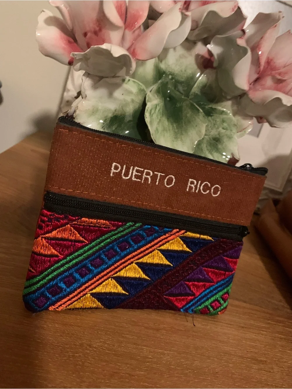 Puerto Rico Embroidered Suede two Zip Pouch - Picture 6 of 7